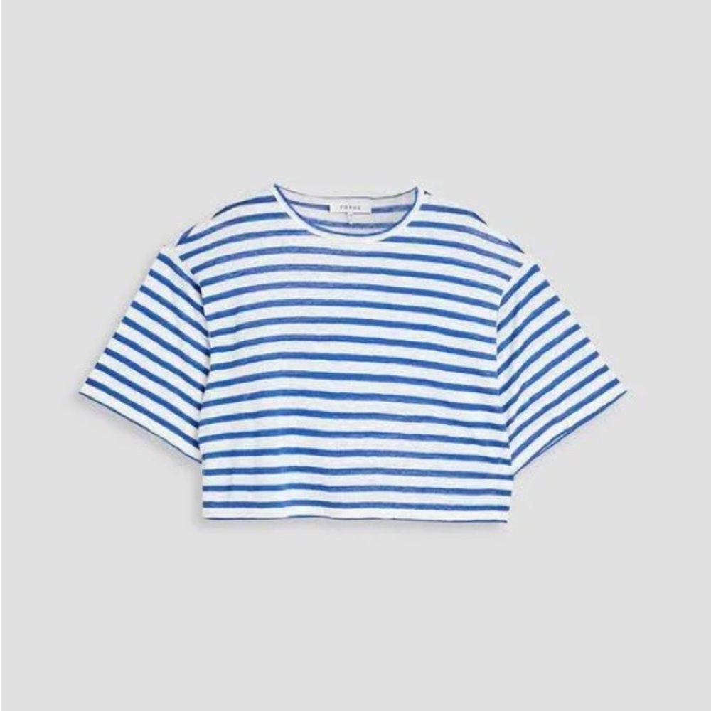 FRAME | Cropped striped linen top